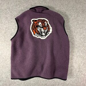 REI Custom Fleece Vest XL Purple Mens Tiger Eagle Black Belt Club Patches Sewn